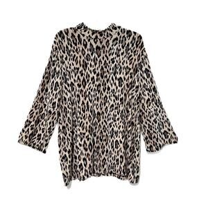 Chico’s Travelers Brown Animal Mockneck Zipper Slinky Blouse Size 3 US 16-18